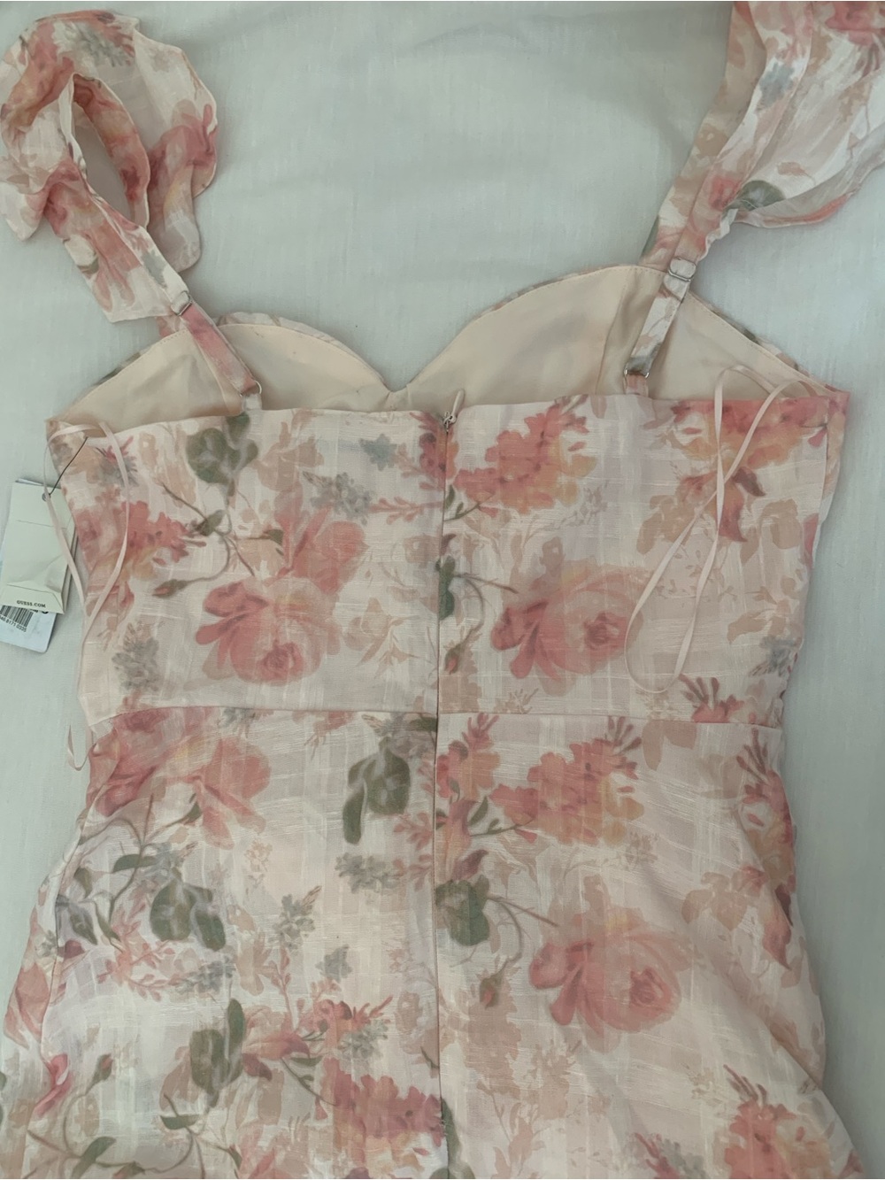NWT Guess Sweetest Rose Print Pink Linen Blend Maxi Dress Size 2 Flutter Sleeve - Picture 5 of 15